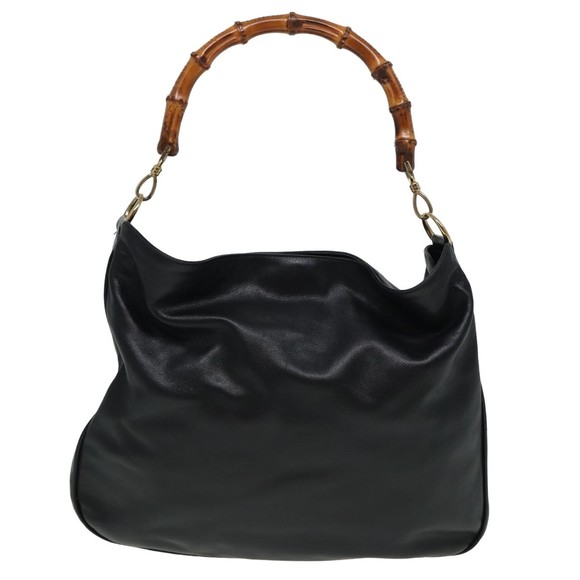 GUCCI Bamboo Hand Bag Leather Black Auth 80628 - Picture 3 of 16